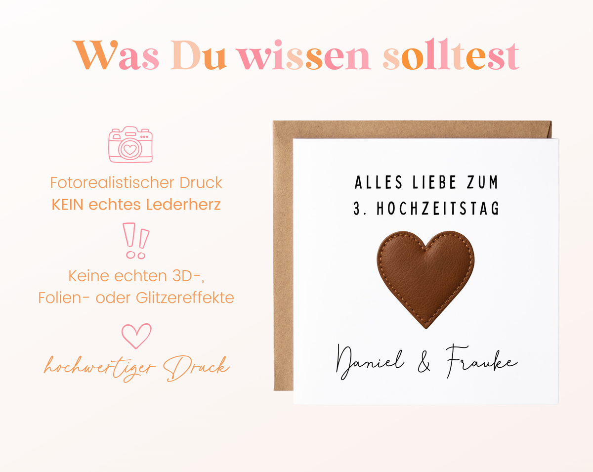 Lederhochzeit Karte - Herz - personalisiert