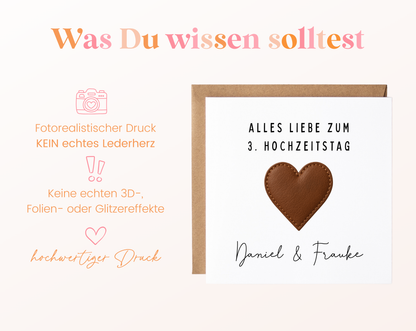 Lederhochzeit Karte - Herz - personalisiert