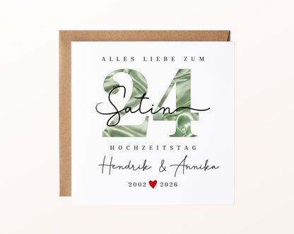 Satinhochzeit Karte - Satinzahl 24 - personalisiert