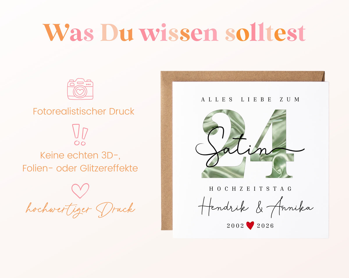 Satinhochzeit Karte - Satinzahl 24 - personalisiert