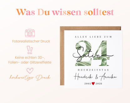 Satinhochzeit Karte - Satinzahl 24 - personalisiert