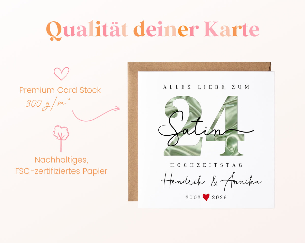 Satinhochzeit Karte - Satinzahl 24 - personalisiert