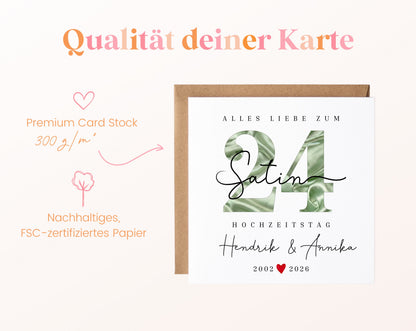 Satinhochzeit Karte - Satinzahl 24 - personalisiert