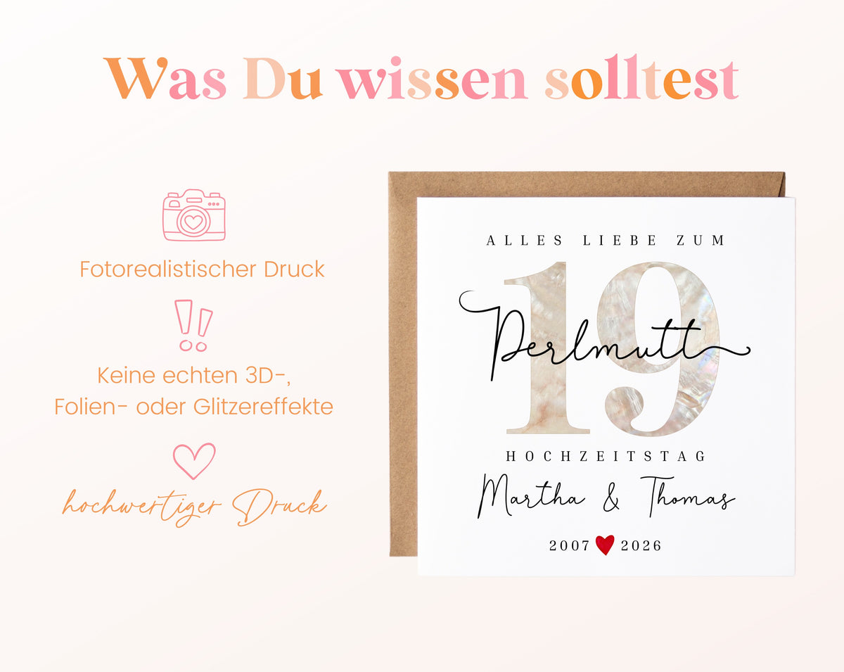 Perlmutthochzeit Karte - Perlmuttzahl 19 - personalisiert