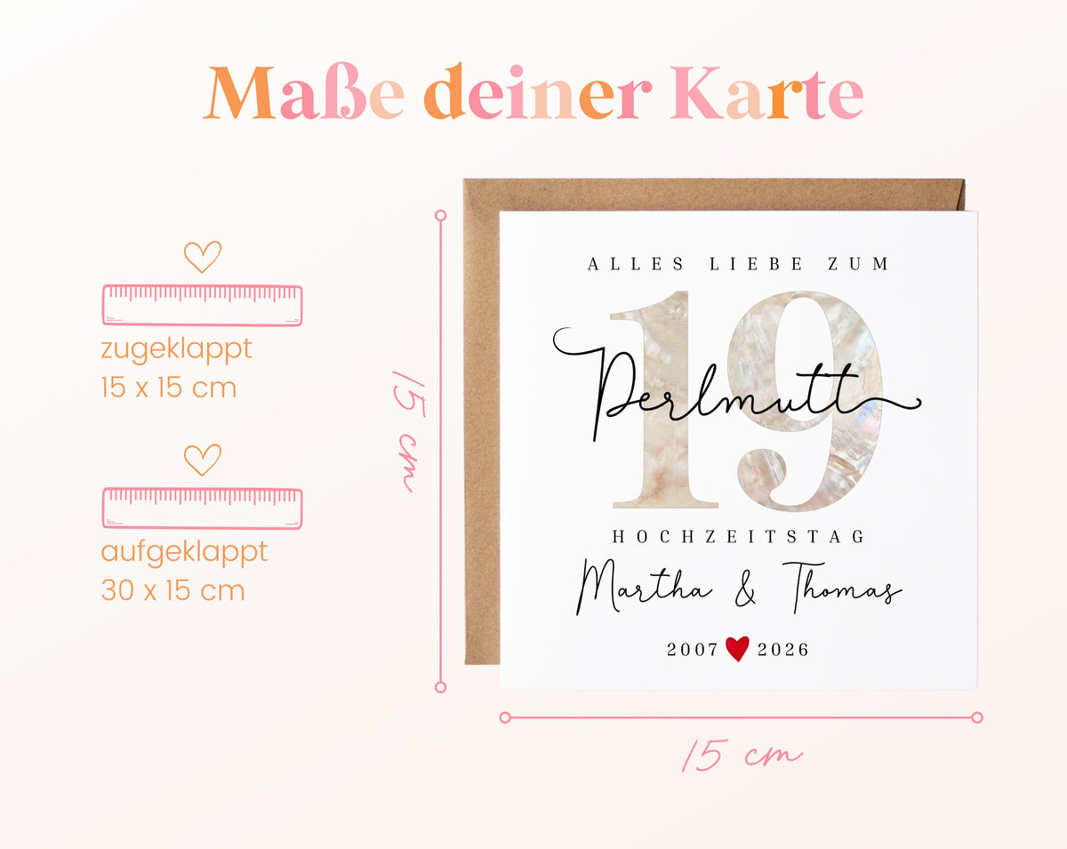 Perlmutthochzeit Karte - Perlmuttzahl 19 - personalisiert