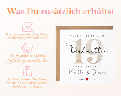 Perlmutthochzeit Karte - Perlmuttzahl 19 - personalisiert