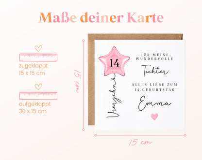 Personalisierte Geburtstagskarte für die Tochter zum 14. Geburtstag
