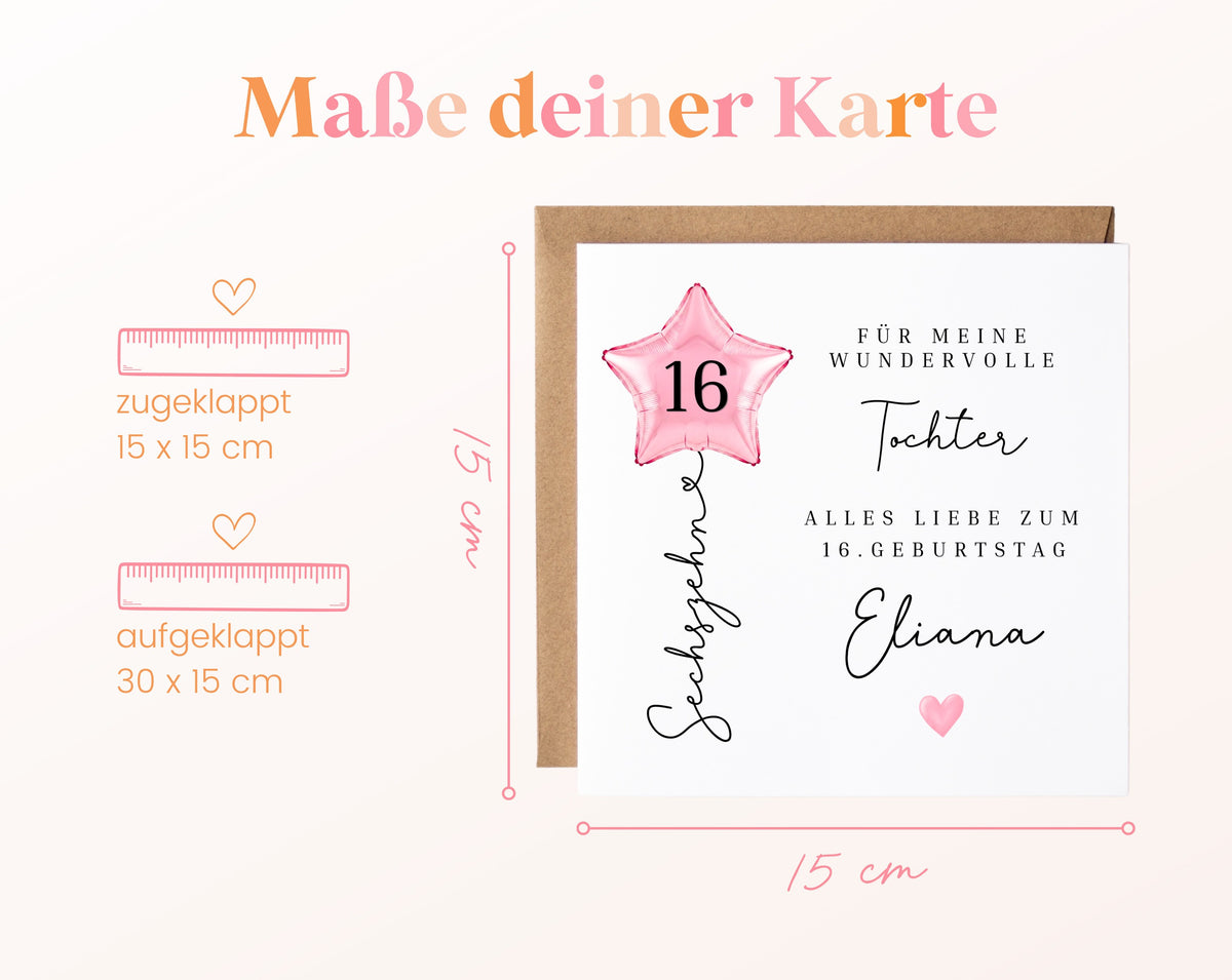 Personalisierte Geburtstagskarte für die Tochter zum 16. Geburtstag