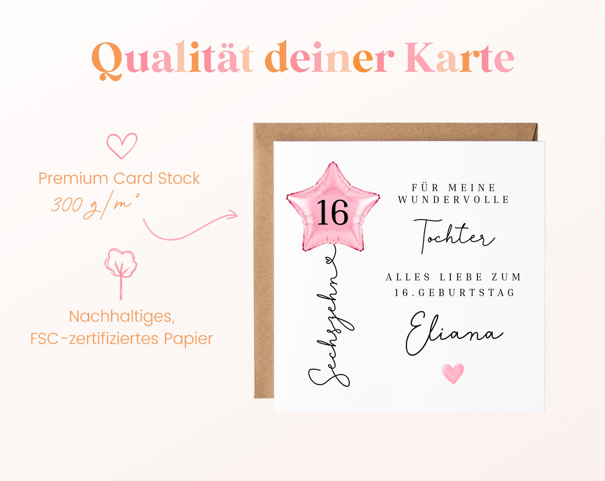 Personalisierte Geburtstagskarte für die Tochter zum 16. Geburtstag
