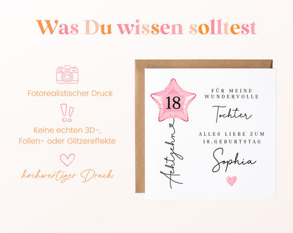 Geburtstagskarte Tochter zum 18. Geburtstag