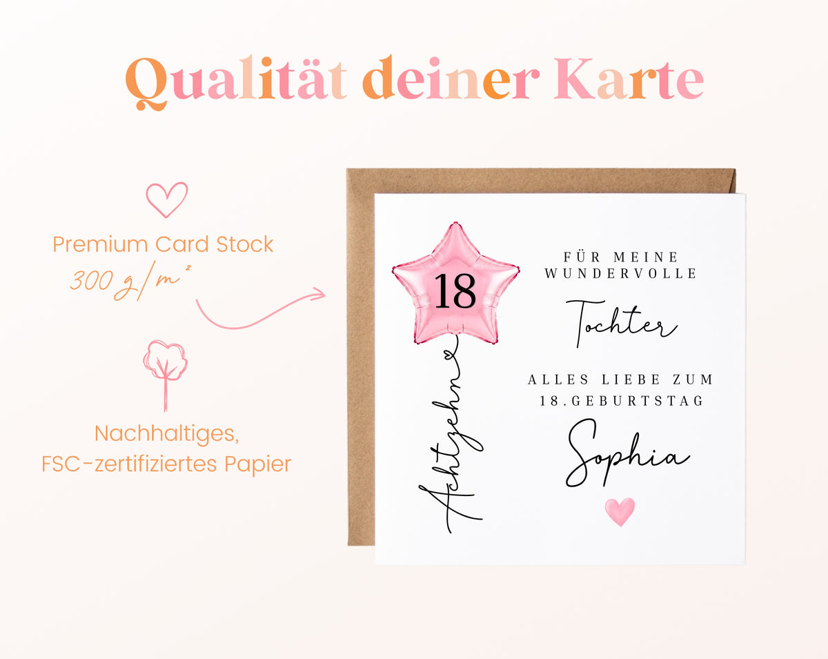 Geburtstagskarte Tochter zum 18. Geburtstag
