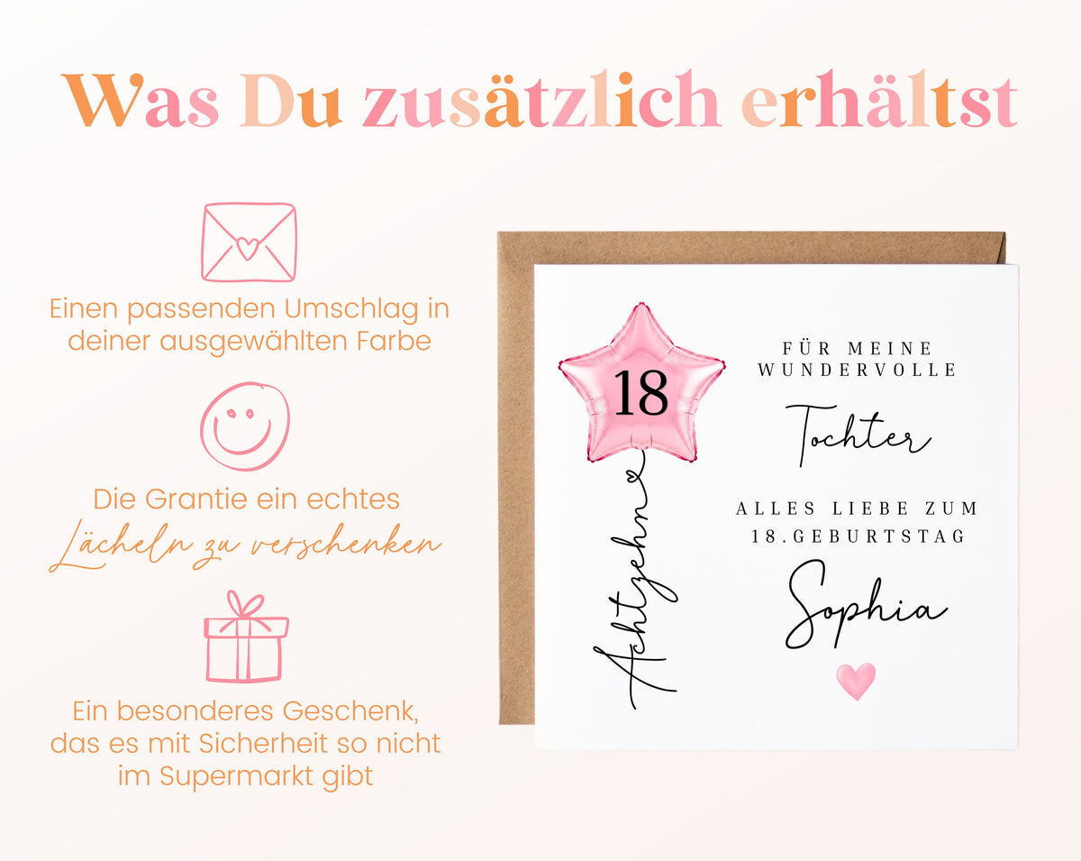 Geburtstagskarte Tochter zum 18. Geburtstag