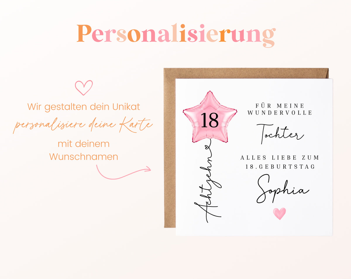 Geburtstagskarte Tochter zum 18. Geburtstag