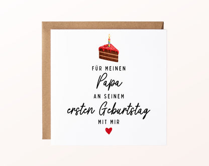 Geburtstagskarte für Papa mit Schokoladenkuchen – Vorderseite mit Spruch