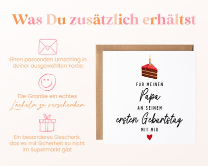 Geburtstagskarte für Papa mit Schokoladenkuchen mit passendem Umschlag