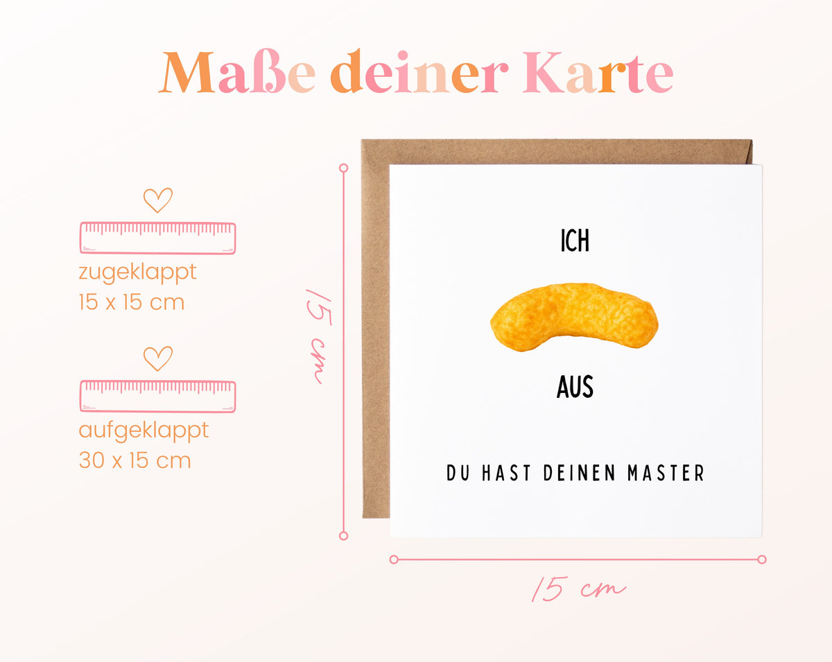 Masterkarte – Ich flippe aus, du hast deinen Master – Maße