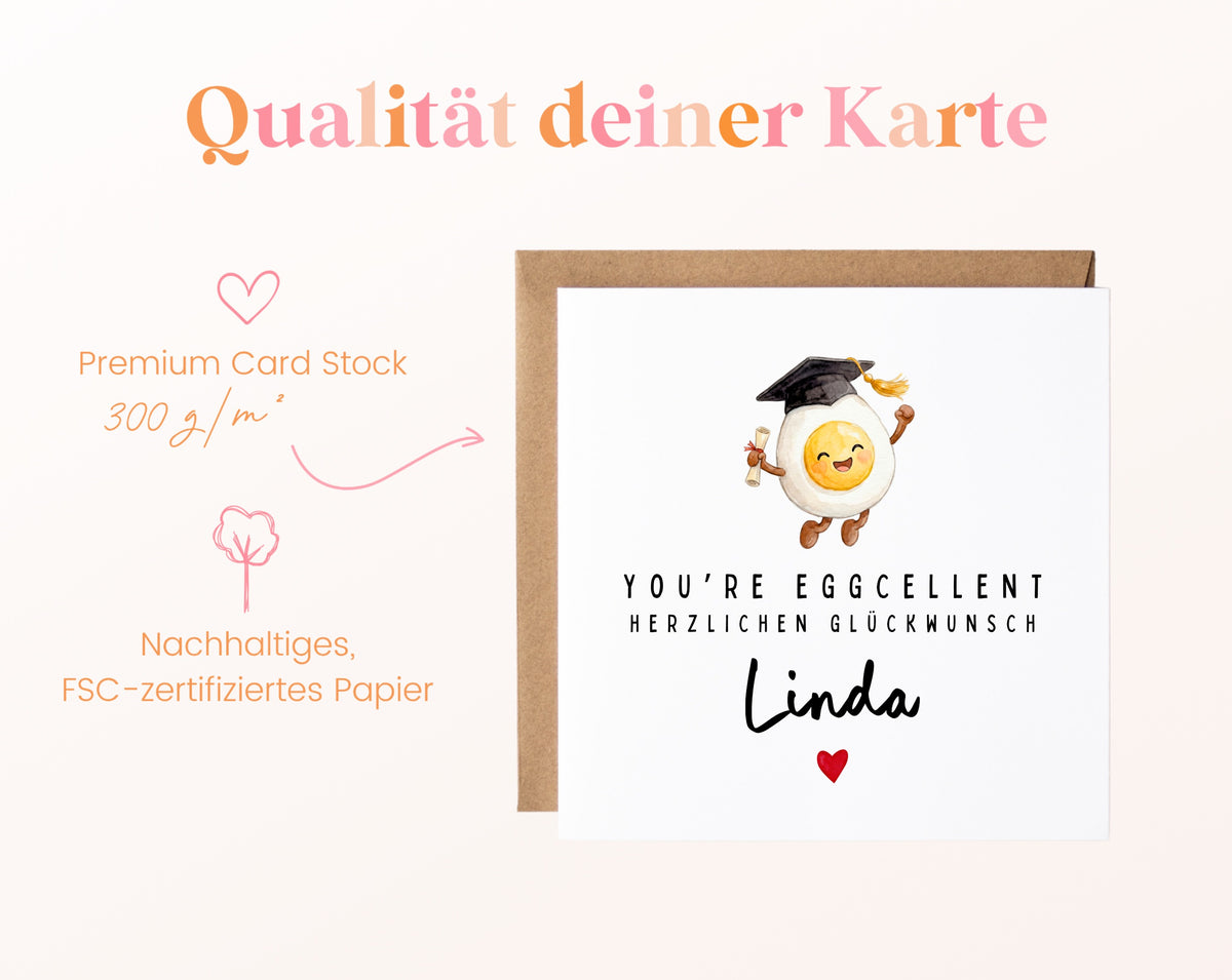 Personalisierte Abschlusskarte You're eggcellent – Papierqualität