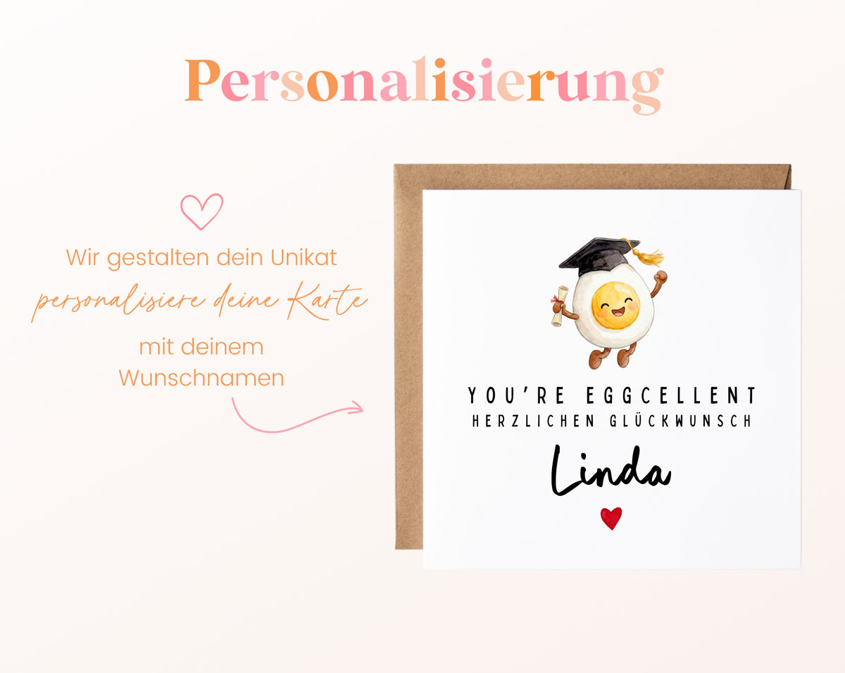Personalisierte Abschlusskarte You're eggcellent – Wunschname personalisieren