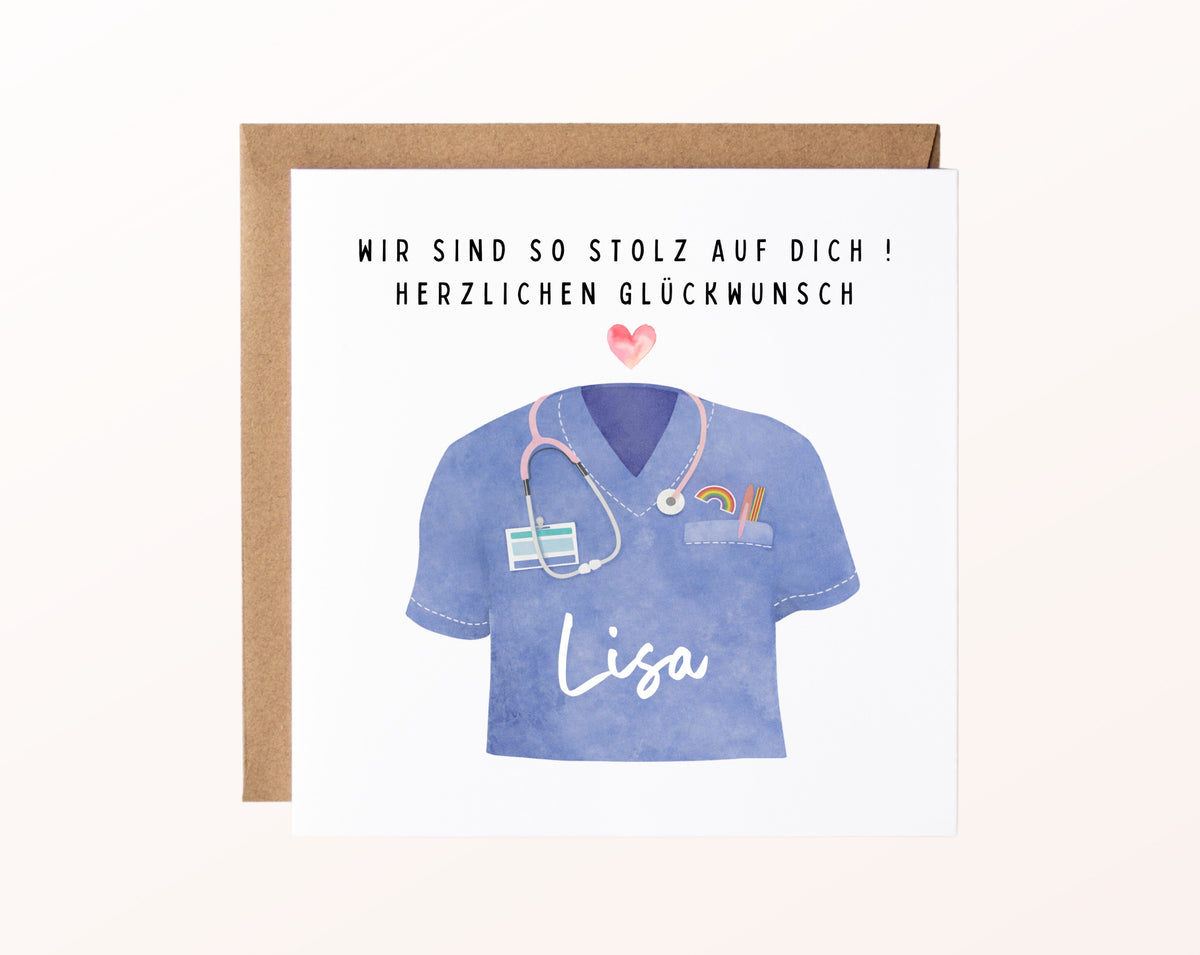 Personalisierte Abschlusskarte Medizin und Pflege – Kartenmotiv