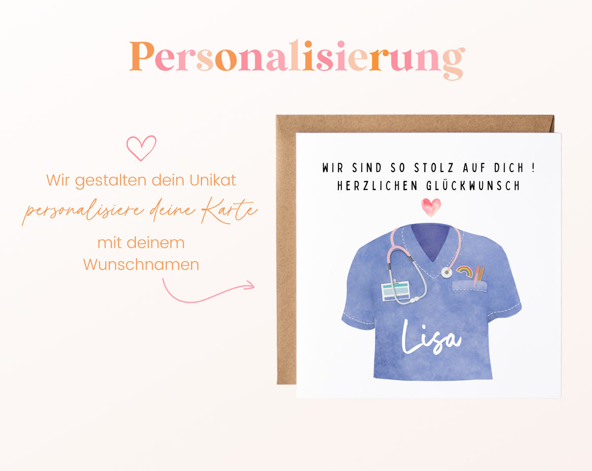 Personalisierte Abschlusskarte Medizin und Pflege – Wunschname personalisieren