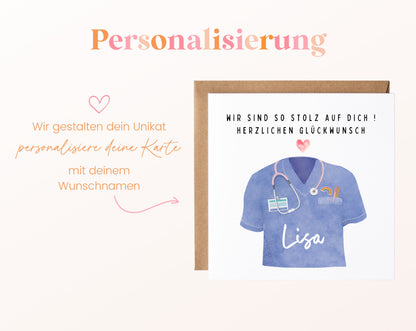 Personalisierte Abschlusskarte Medizin und Pflege – Wunschname personalisieren