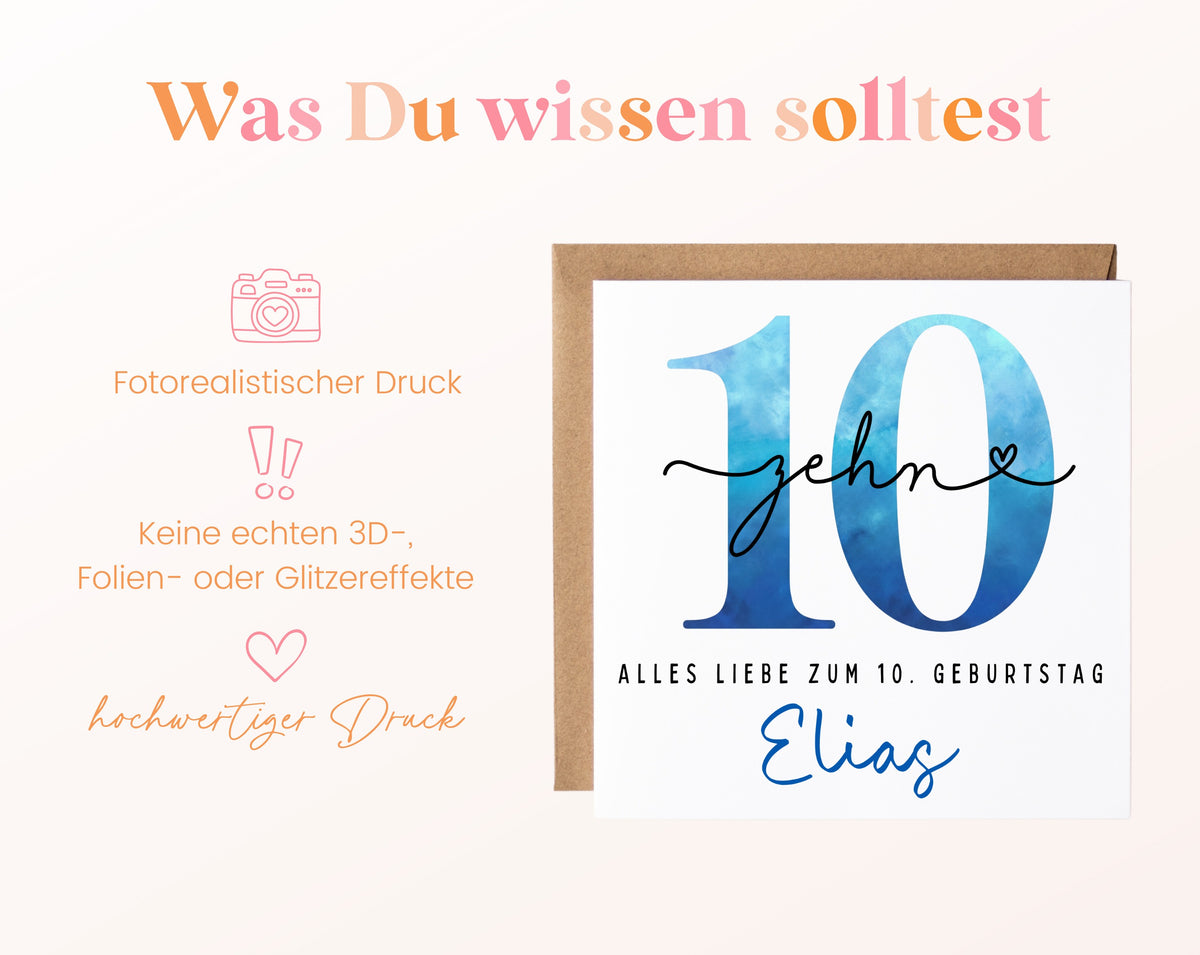 10. Geburtstag – Hinweise zur gedruckten Karte