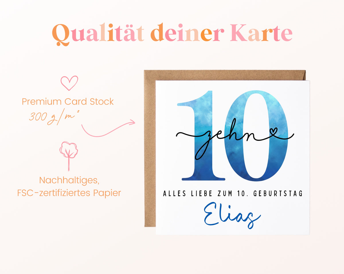 10. Geburtstag – Kartenpapier mit 300 g/m²