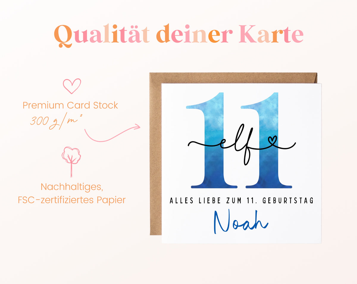 11. Geburtstag – Kartenpapier mit 300 g/m²