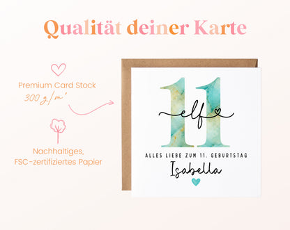 11. Geburtstag – Kartenpapier mit 300 g/m²