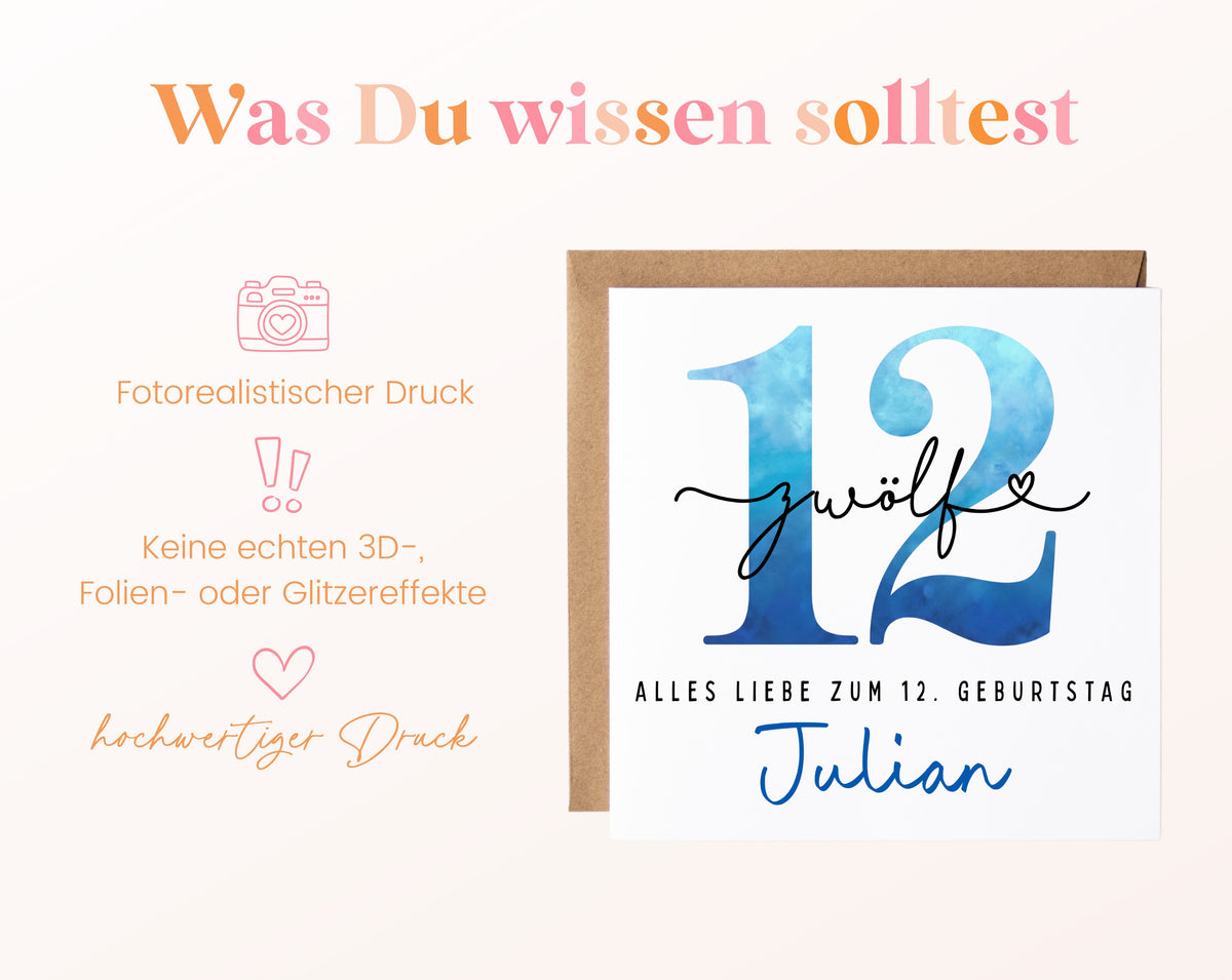 12. Geburtstag – Hinweise zur gedruckten Karte