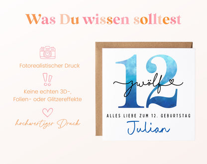 12. Geburtstag – Hinweise zur gedruckten Karte