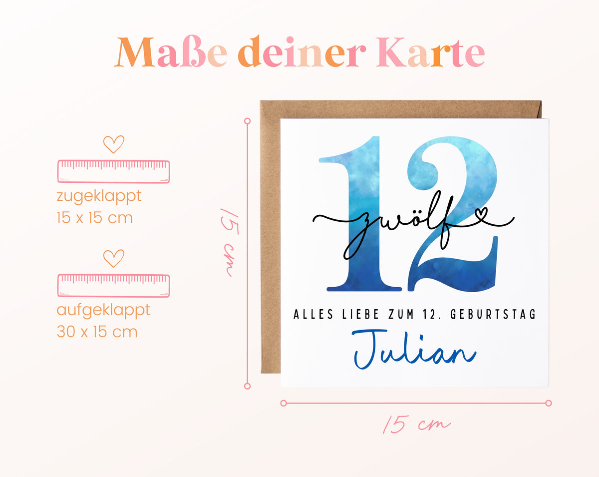 12. Geburtstag – Kartenformat und Maße