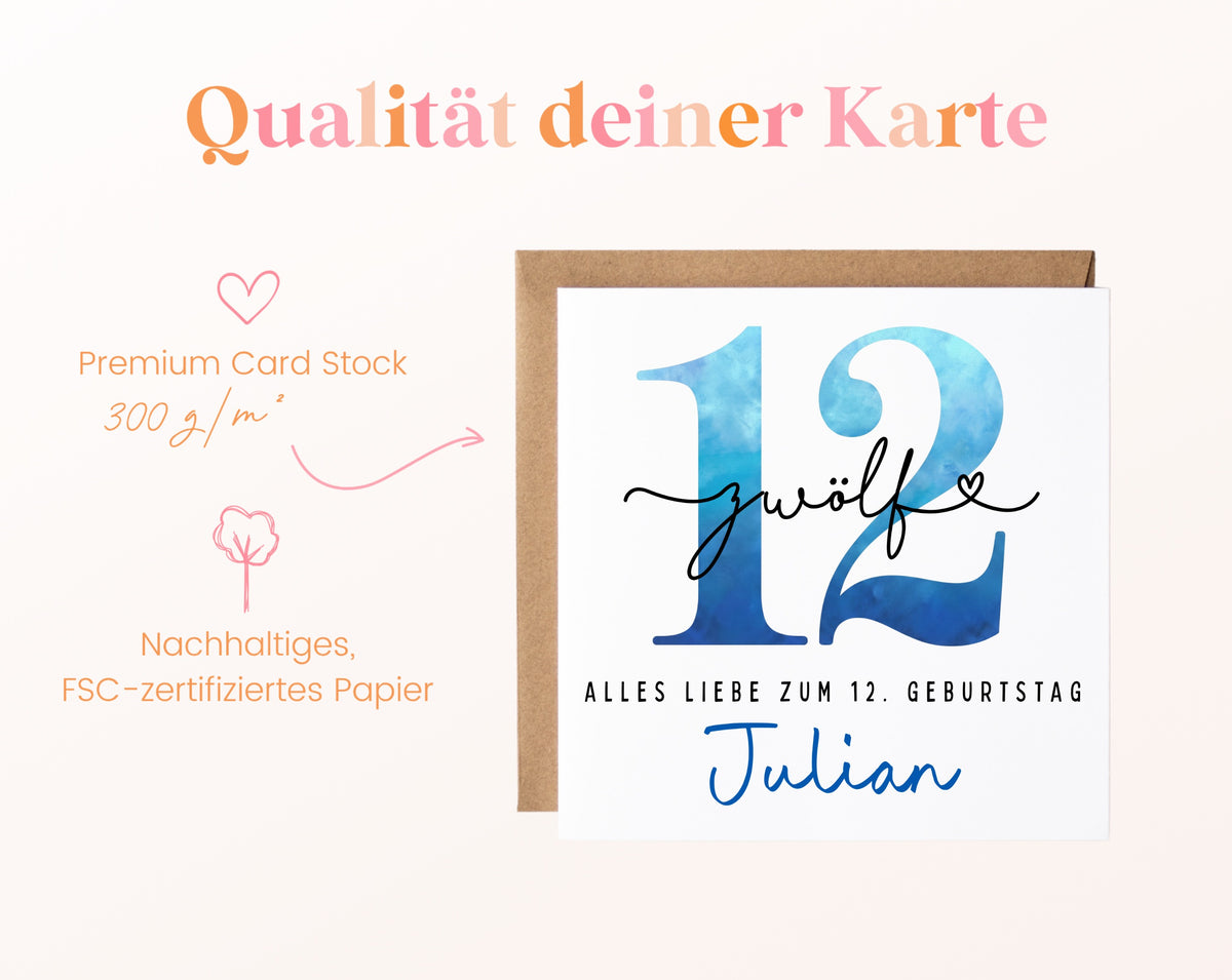 12. Geburtstag – Kartenpapier mit 300 g/m²