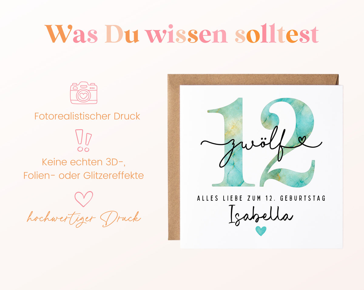 12. Geburtstag – Hinweise zur gedruckten Karte
