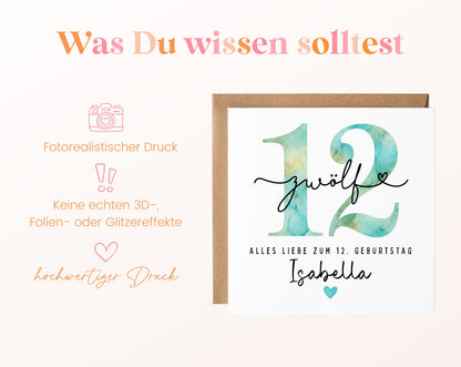 12. Geburtstag – Hinweise zur gedruckten Karte