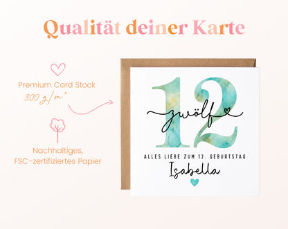 12. Geburtstag – Kartenpapier mit 300 g/m²
