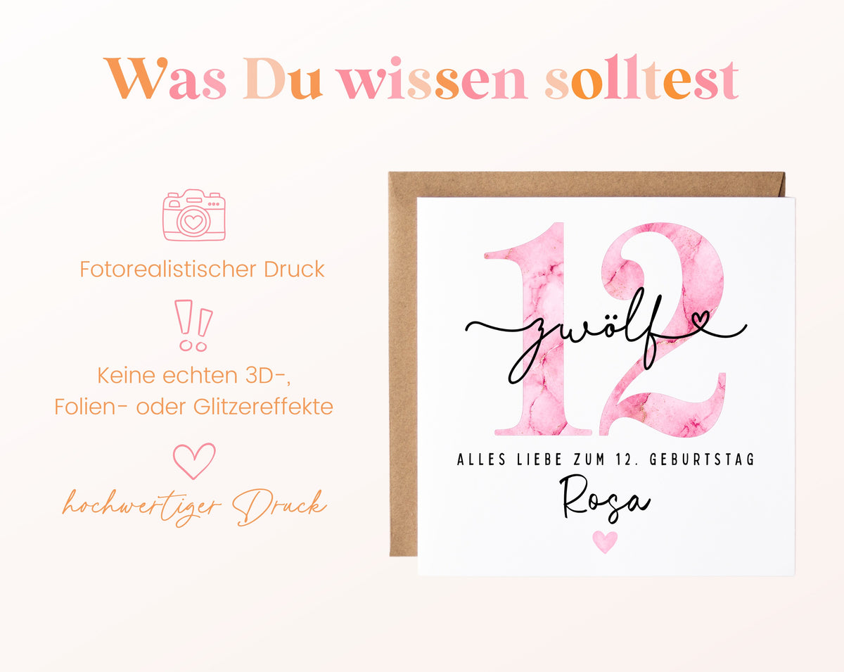 12. Geburtstag – Hinweise zur gedruckten Karte