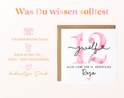 12. Geburtstag – Hinweise zur gedruckten Karte