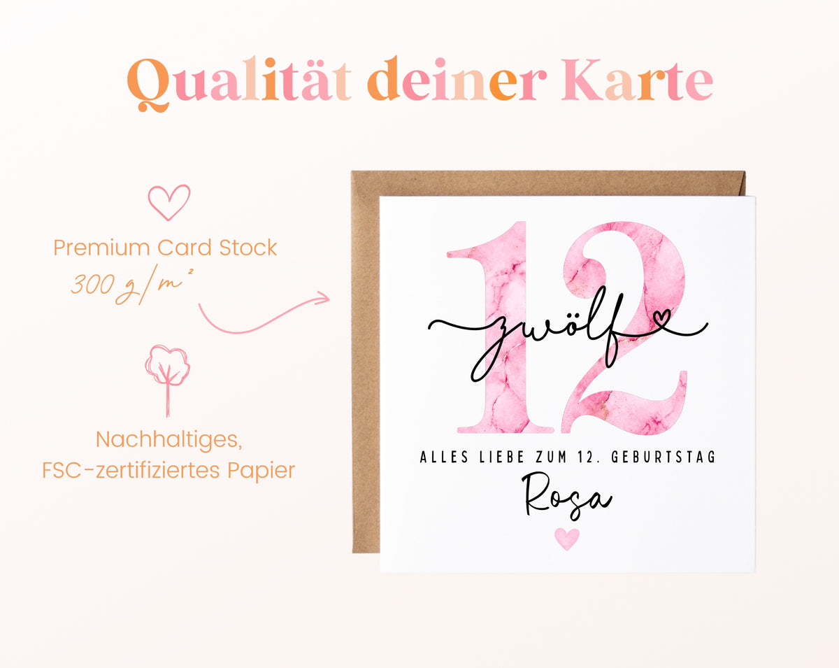 12. Geburtstag – Kartenpapier mit 300 g/m²