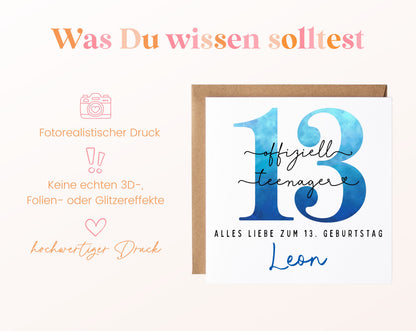 13. Geburtstag – Hinweise zur gedruckten Karte