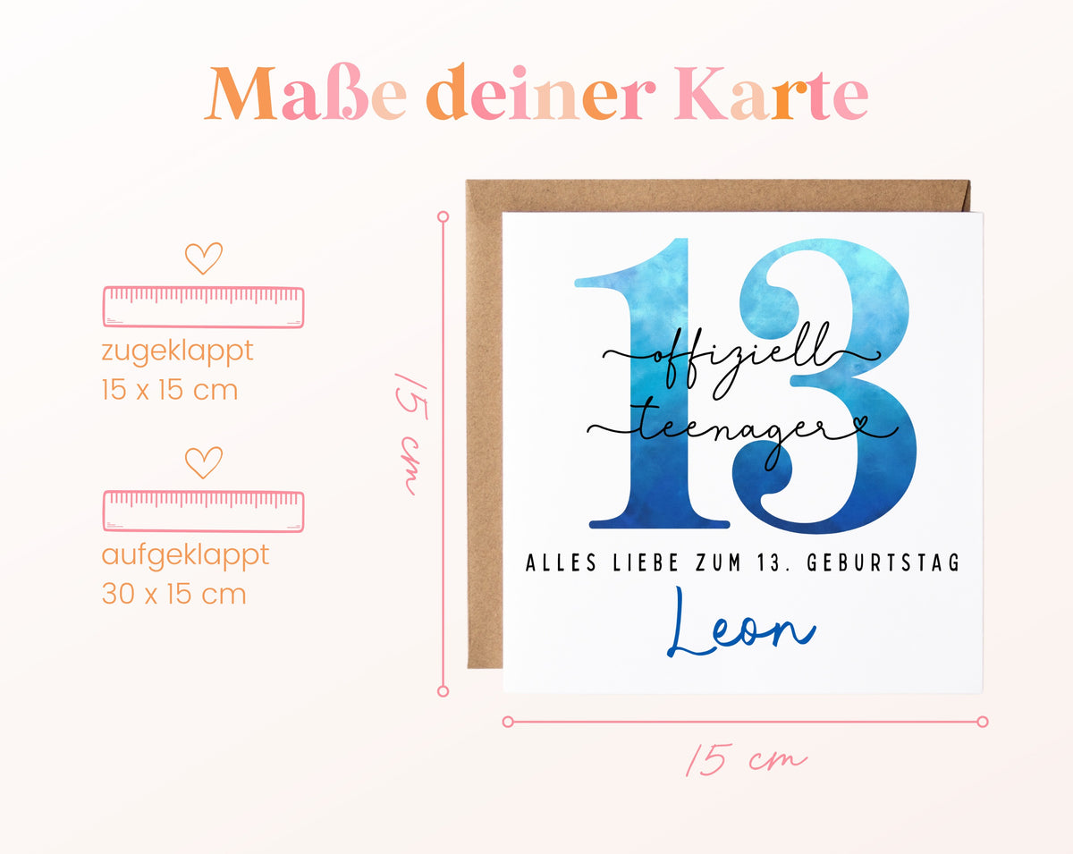 13. Geburtstag – Kartenformat und Maße