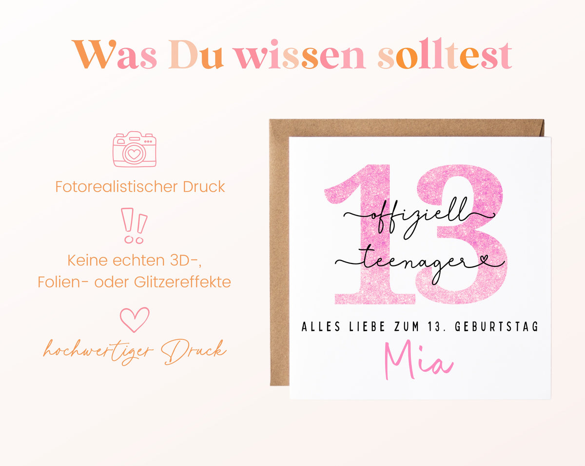 13. Geburtstag – Hinweise zur gedruckten Karte