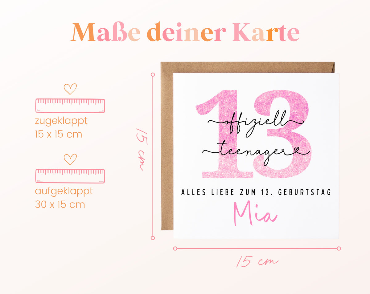 13. Geburtstag – Kartenformat und Maße