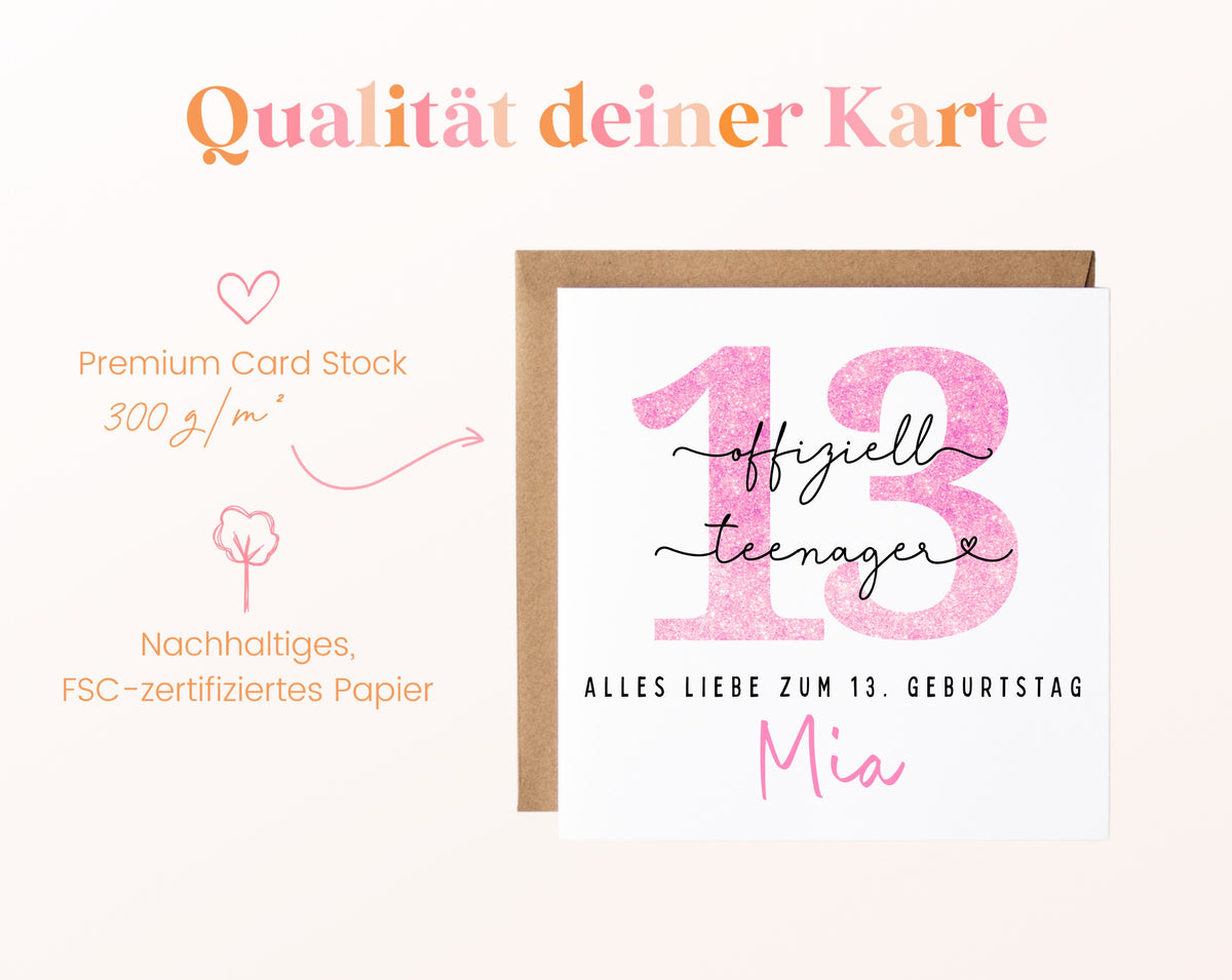 13. Geburtstag – Kartenpapier mit 300 g/m²