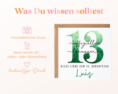 13. Geburtstag – Hinweise zur gedruckten Karte