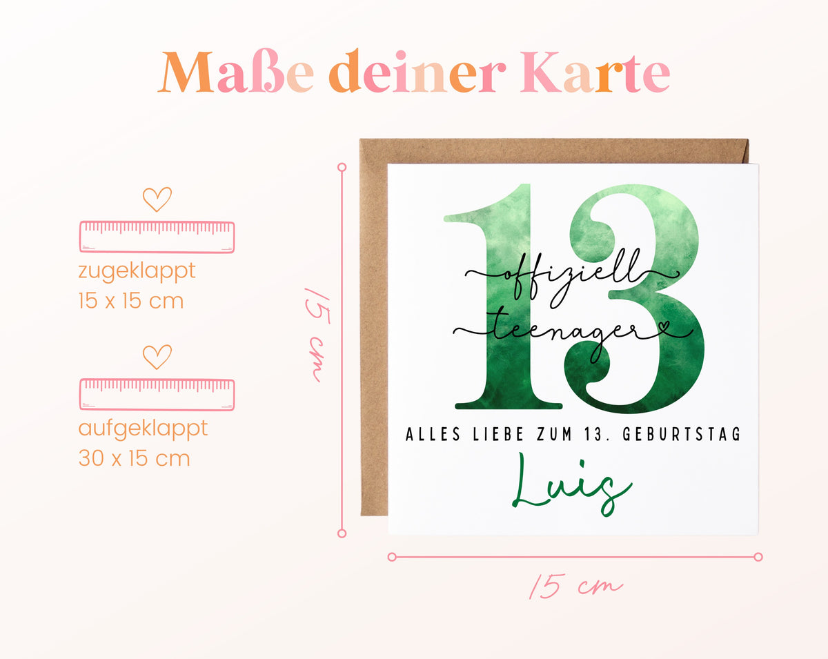 13. Geburtstag – Kartenformat und Maße