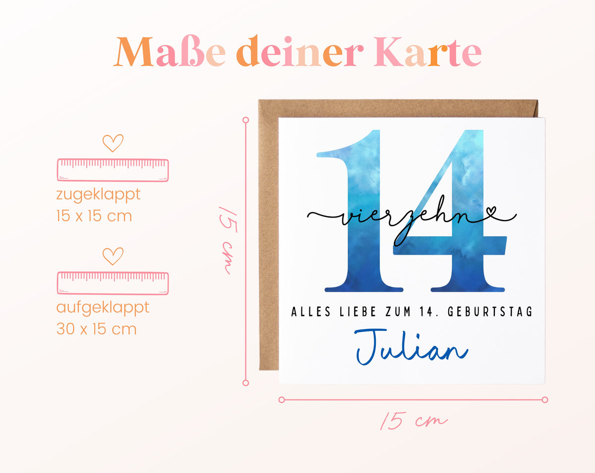 14. Geburtstag – Kartenformat und Maße