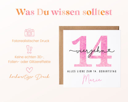 14. Geburtstag – Hinweise zur gedruckten Karte