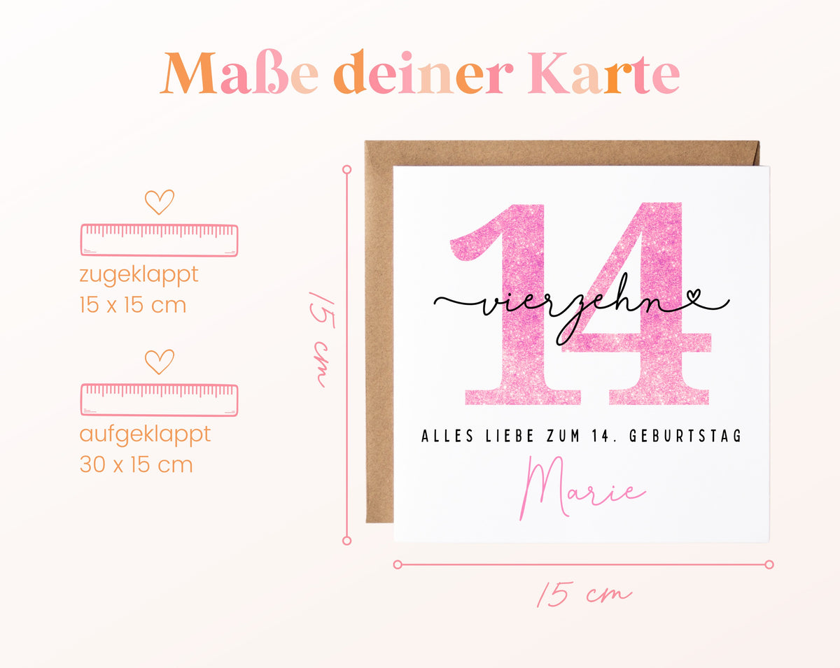 14. Geburtstag – Kartenformat und Maße