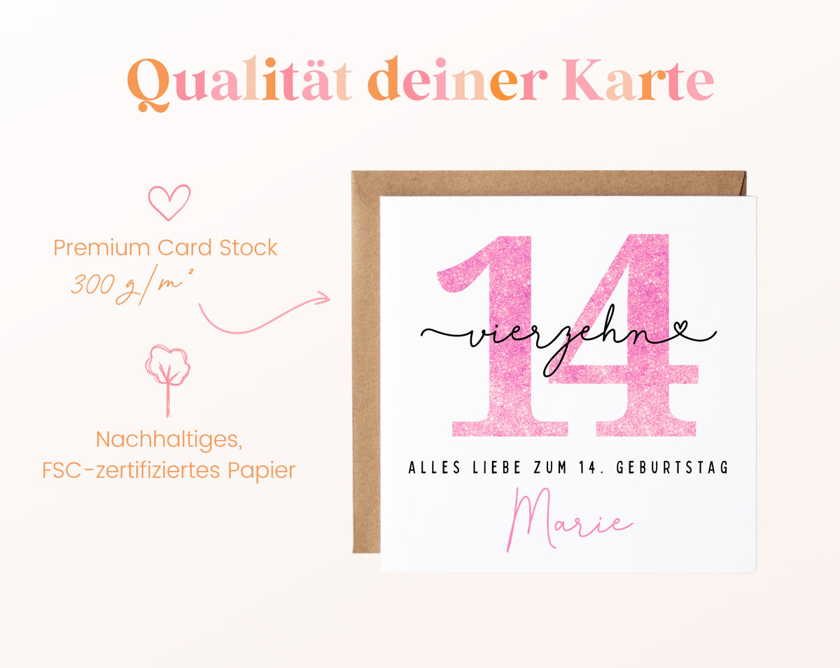 14. Geburtstag – Kartenpapier mit 300 g/m²